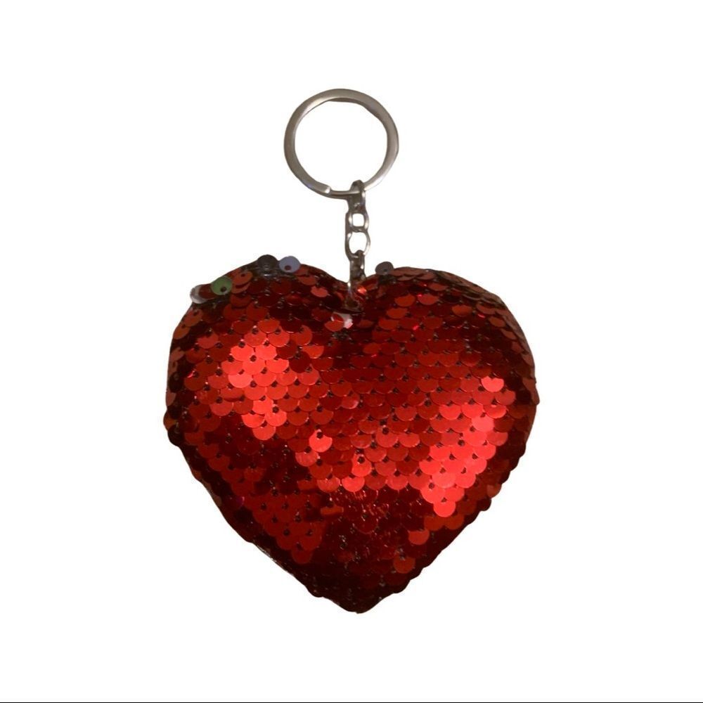 Red sequin heart Keychain - Picture 2 of 2